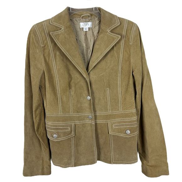 Y2K Cream Suede Loft Button Front Long Sleeve Jacket 8 M - Picture 1 of 6